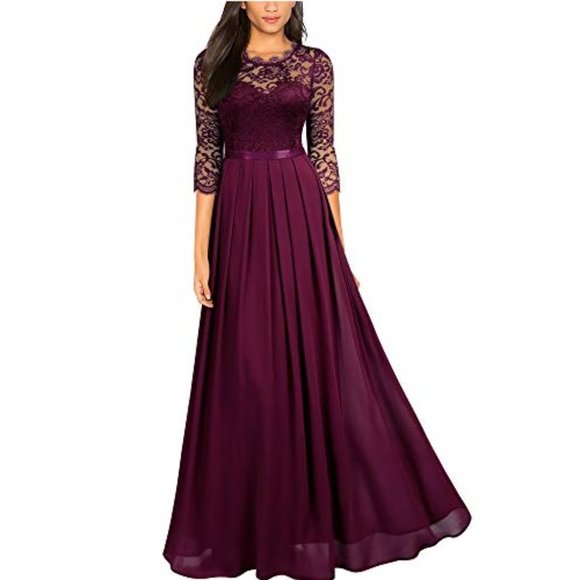 Women's Formal sheer Long Spandex Embroidered mother of bride evening prom dress - Picture 2 of 7